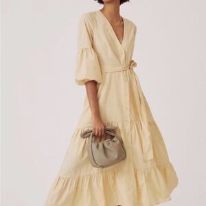 Maeve Midi Tan Tiered Dress w Pockets! 12 Lk NEW